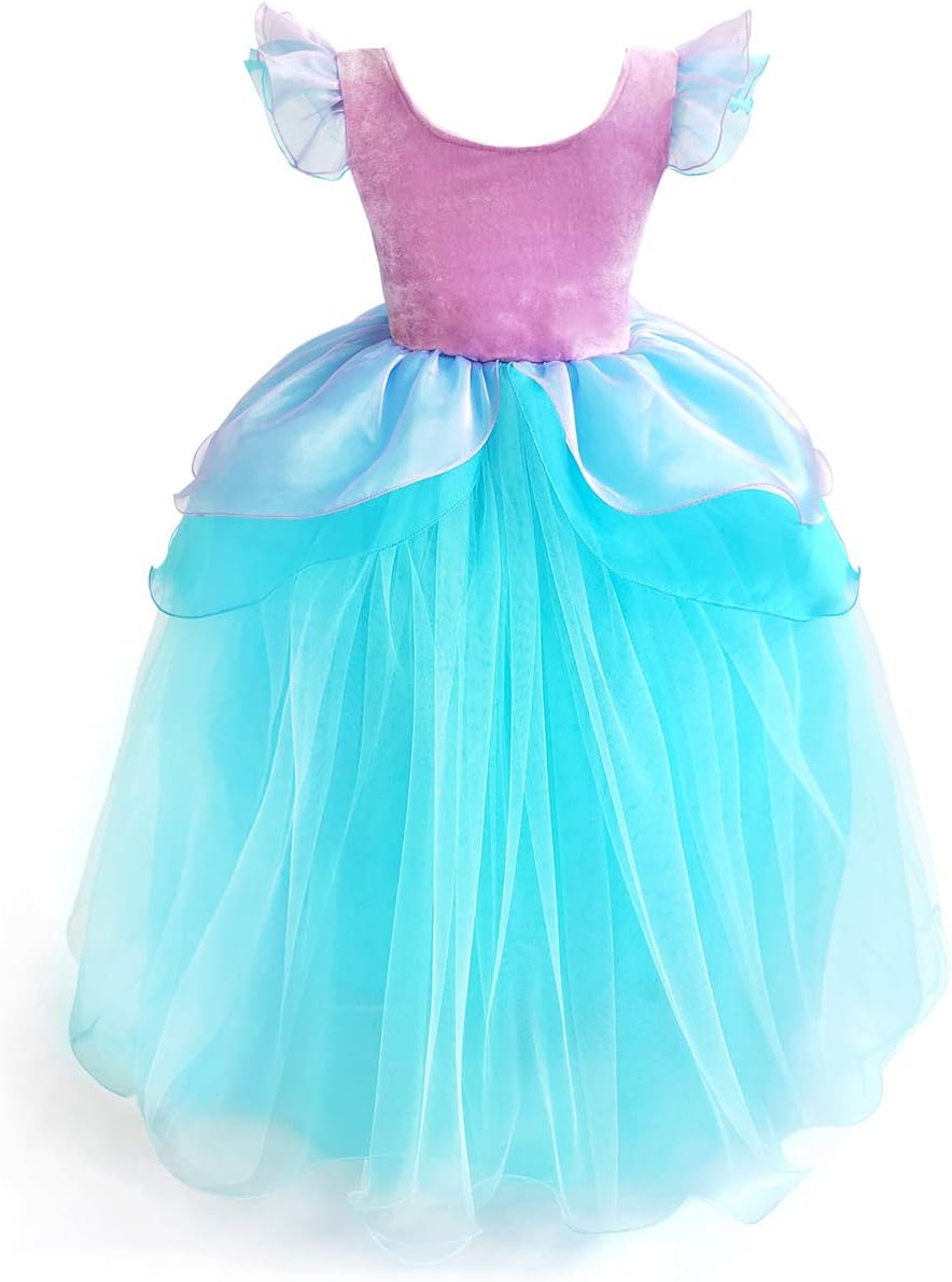 Amazon Tyhtym アリエル ドレス 子供 リトル マーメイド 人魚姫ドレス アームカバー 2点セット 100 140cm コスプレ 仮装 キッズコスチューム 変身 なりきり プリンセスドレス ふんわり 着心地よい ワンピース 女の子 誕生日 イースター テーマパーク 卒業 入学