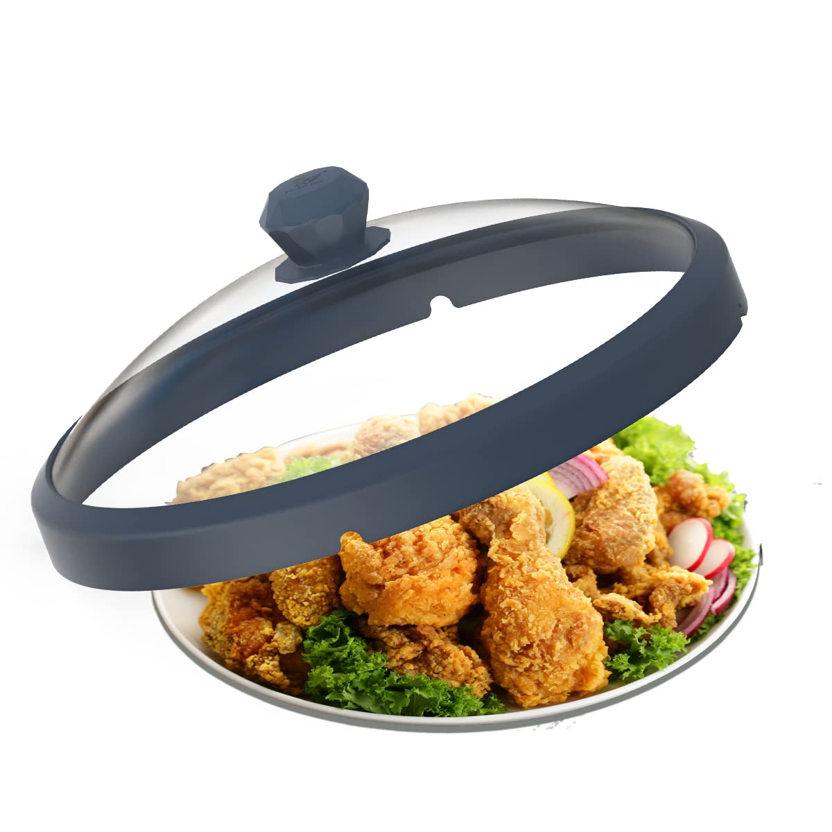 Photo 1 of **MISSING PARTS - Missing the lid handle**
Microwave Glass Cover Splatter Guard Lid with Anti-scald Silicone Handles and Vented Edge for Food Pot Plate Cover 10.5 inch Blue