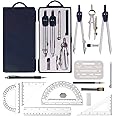 Drawing Tools & Kits 16Pcs Compass for Geometry Drawing Tools Inclouding Protractor and Compass Rulers Eraser ShieldSe Square for Architecture Geometry Kit for EngineeranStudent,Geometry Set