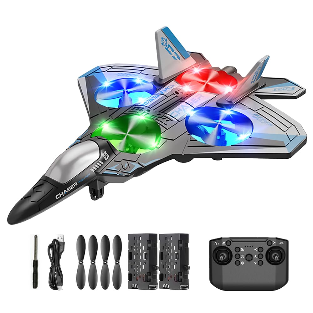 Afenau Remote Control Plane, 2.4 Ghz Remote Control Airplane with Cool Light, EVA RC Planes, Hover at Fixed Height, Stunt Roll, REMOTE CONTROL Aeroplanes, RC Airplane for Beginners (Blue)