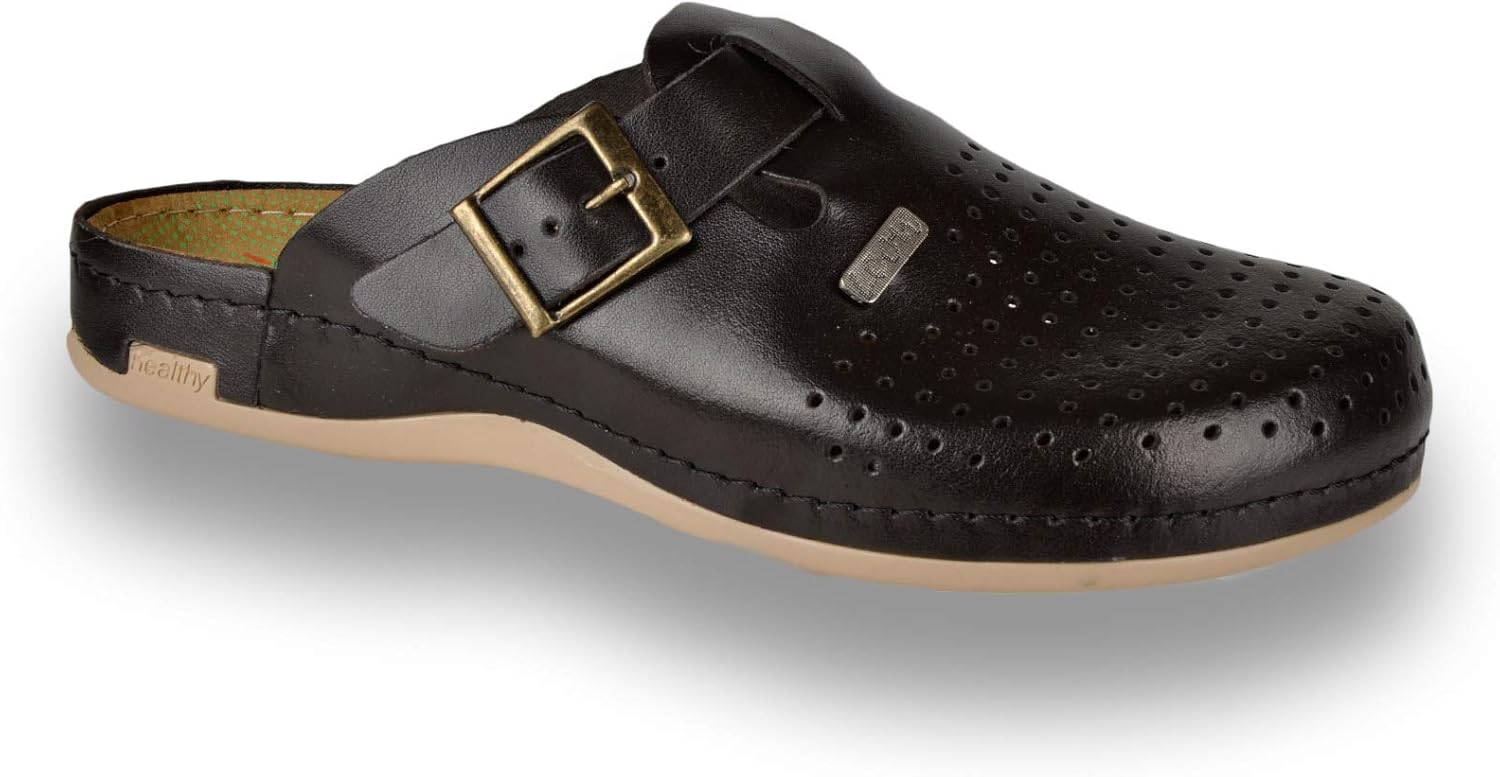 mens leather slip on clogs