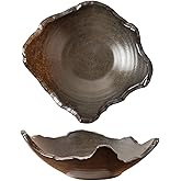 Amitofo 8" Small Ceramic Decorative Bowl 1 Pice – Irregular Rim Reactive Glaze Candy Plate, Berry Bowl, Entryway Catchall, Japanese Style Fruit Dish for Tabletop or Home Decor (Black)