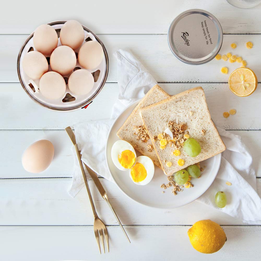 Crenova Egg Cooker Auto Shut Off 7 Egg Capacity Cooker for Hard, Medium, Soft Boiled and Poached Egg Recipes with Silicone Egg Ring & Measuring Cup