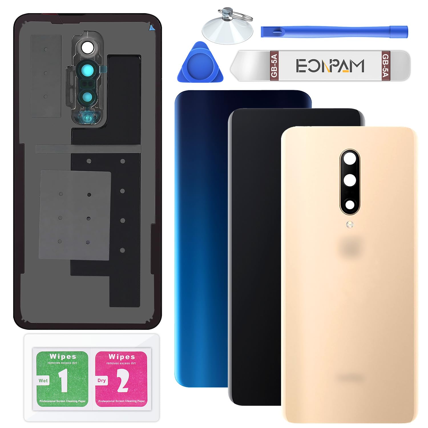 Eonpam Back Cover Glass for OnePlus 7 Pro Rear Glass Replacement with Camera Lens + Repair Kit Genuine Rear Housing (Golden)