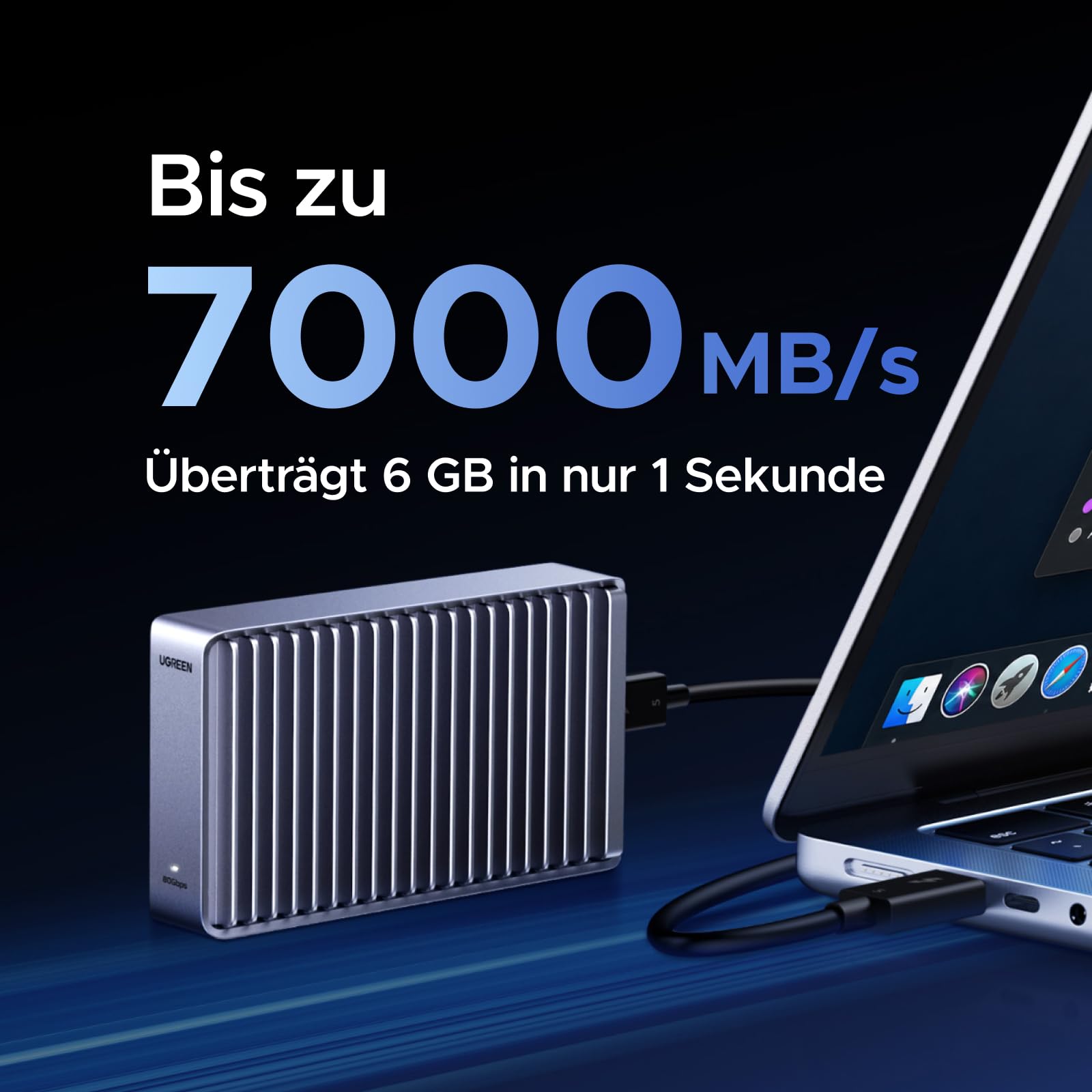UGREEN 80Gbps M.2 NVMe SSD Gehäuse, NVMe Gehäuse kompatibel mit Thunderbolt 5/4/USB4 bis zu 7000MB/s, M2 SSD Gehäuse kompatibel mit MacBook, Mac mini, Mac Studio 50cm Kabel(SSD Nicht enthalten) 2