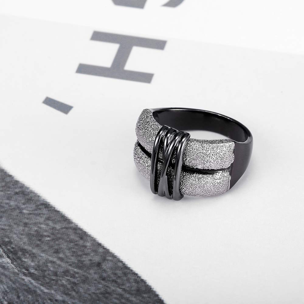 dnswez 2 Tone Silver and Gold Diamond Rings Bead mat Wide Band Statment for Women