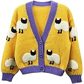 HOULENGS Women's Strawberry Print Button Down Long Sleeve V Neck Crop Cardigan Sweater