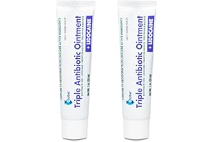 Globe (2 Pack) First Aid Antibiotic Ointment + Lidocaine (1 Oz) Maximum Strength & Fast-Acting Topical Pain Reliever, 24-Hour Infection Protection That Numbs Away The Pain, Bacitracin Zinc., White