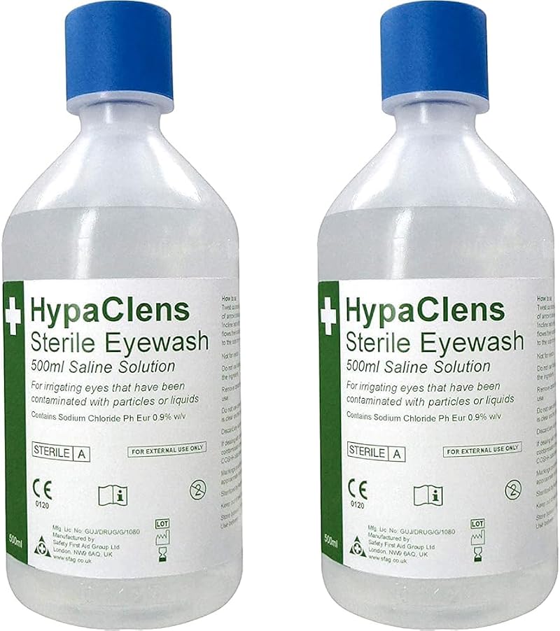 Safety First Aid HypaClens Emergency Eyewash 500 ml Pack of 2 0.9% NaCl