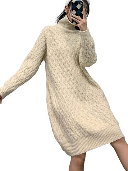 Amazon アイラカリラ タートルネック ニット ワンピース 長袖 オーバーサイズ ミニ ニットワンピ トップス カジュアル レディース ニットワンピース ケーブル 編み ビビット カラフル 冬 胸元 谷間 パーティー 魅力的 ガーリー スリム ワンピ キャバ 嬢 キャバ嬢