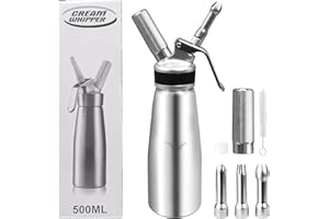 Professional Whipped Cream Dispenser, 1Pint / 500 mL Whipped Cream Maker Aluminum Cream Whipper Canister with 3 Decorating No