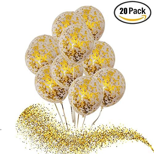 Gold Confetti Balloons 20 pack 12 inch premium latex party balloons with round golden mylar foils confetti dots and ultra-clear for birthday wedding, proposal and anniversary