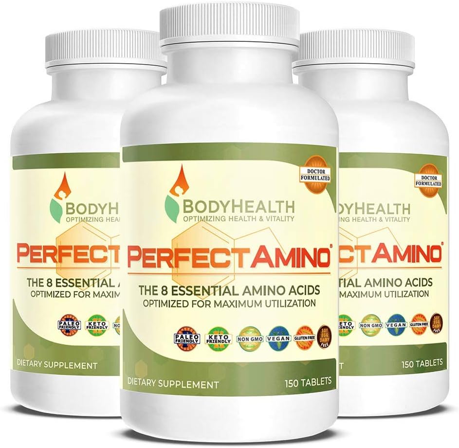 BodyHealth PerfectAmino Tablets (1PK), All 8 Essential Amino Acids with BCAAs + Lysine, Phenylalanine, Threonine, Methionine, Tryptophan, Supplement for Muscle Mass Production, Recovery & Strength: Health & Personal Care