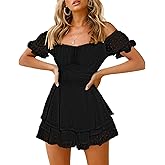 Fixmatti Women Boho Romper Off Shoulder Ruffle Chiffon Shorts Jumpsuit Playsuits