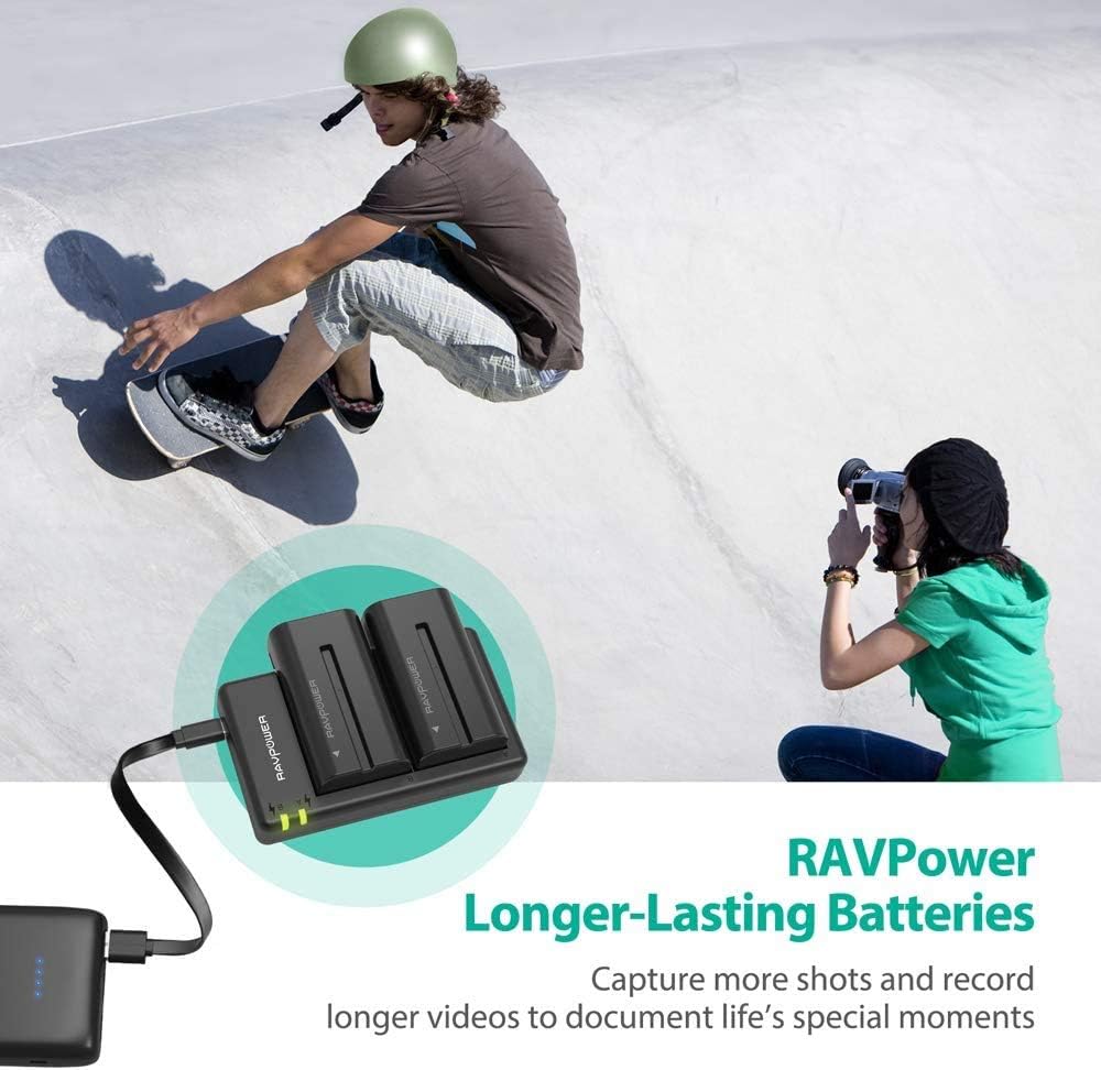 NP-F550 RAVPower Battery Charger for Sony NP F970, F750, F770, F960, F550, F530, F330, F570, CCD-SC55, TR516, TR716, TR818, TR910, TR917 and more (2-Pack Replacement Battery Kit, Dual Slot Charger): Camera & Photo