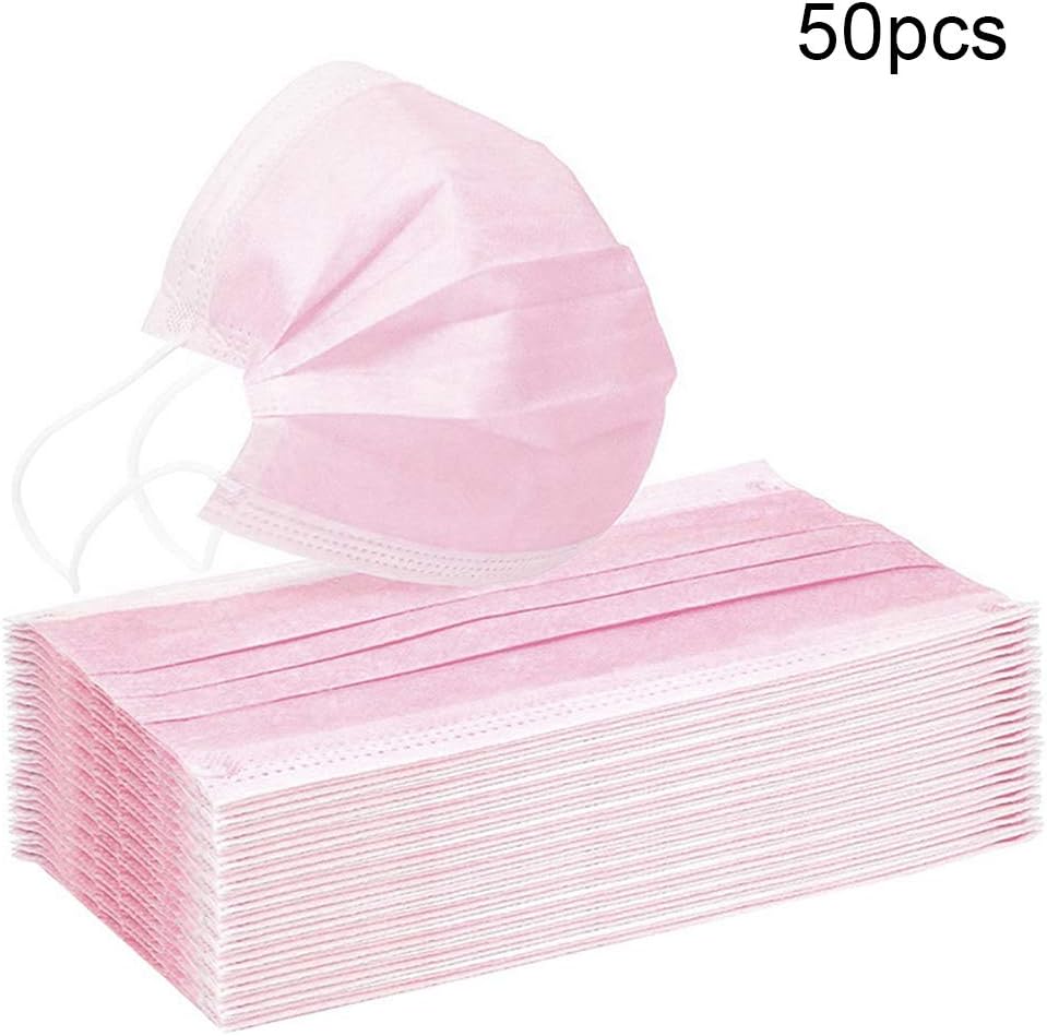 comeslele Useful 50Pcs Disposable Breathable Anti Dust Protection Mouth Cover Face Cover Pink 50pcs