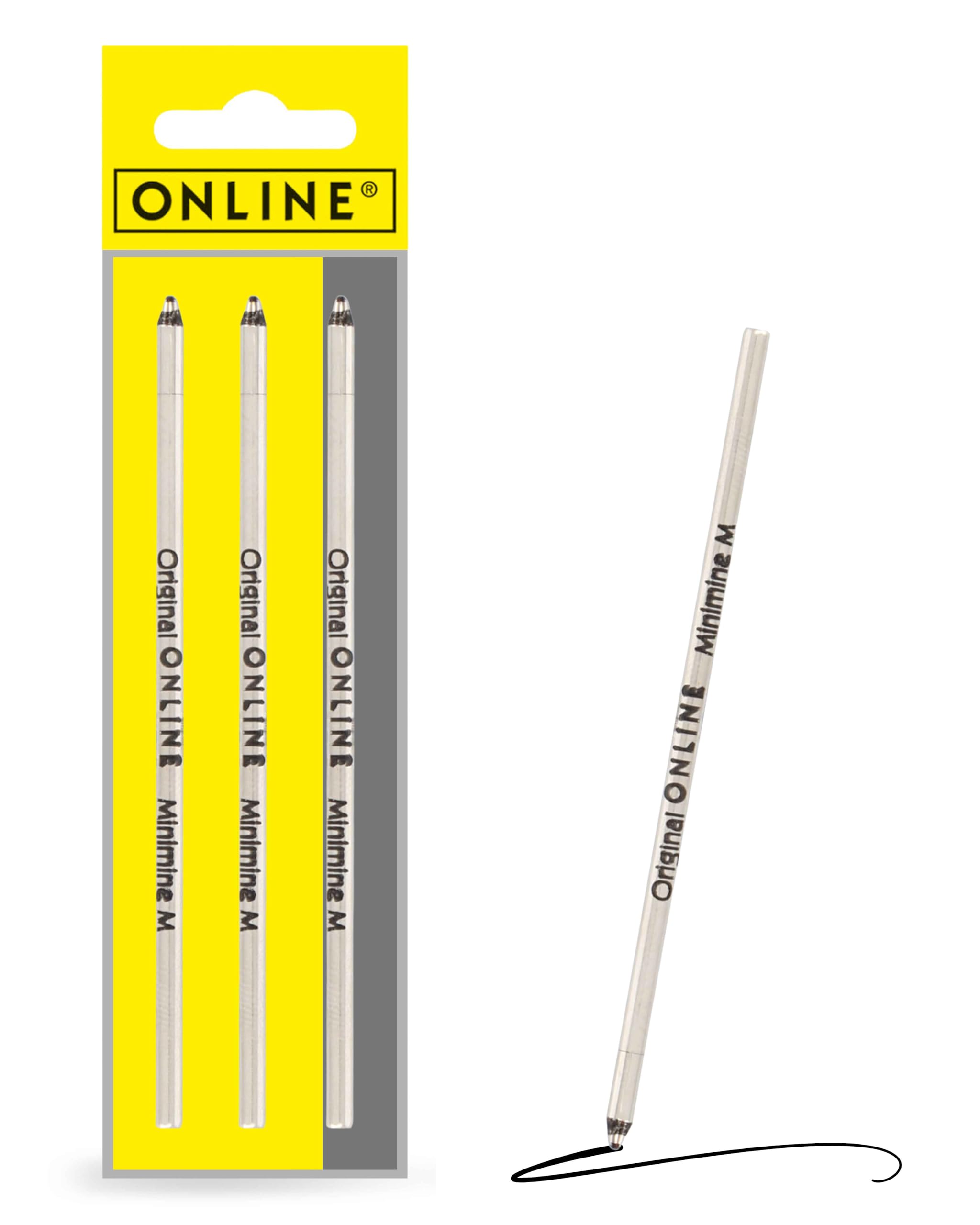 Ballpoint refill standard D1, 3 pieces, ink colour black, medium point, replaceable mini micro pen refill, documentary proof, for multi-colour-pens, water proof