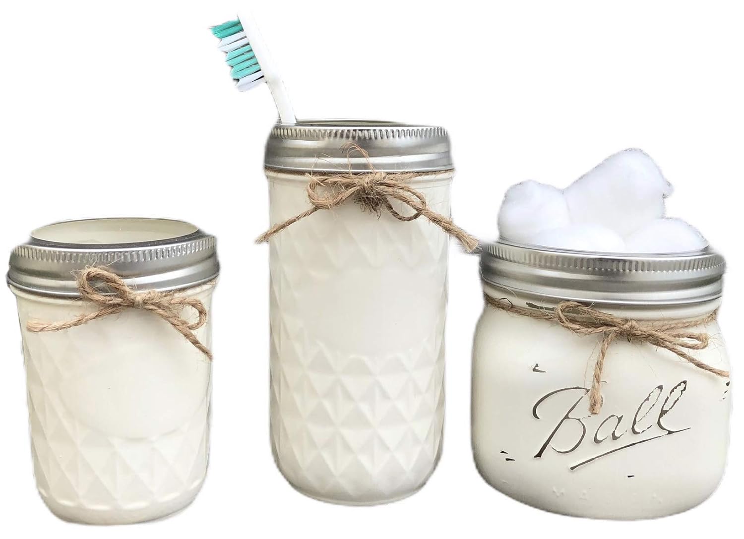 Amazon Com Toothbrush Holder Cotton Ball 3 Piece Mason Jar Bathroom Set Painted Ball Jars Kitchen Counter Centerpiece Decor Q Tip Makeup Brush Comb Customize Colors Handmade