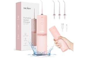 SEJOY Water Flosser Dental Oral Irrigator for Home and Travel for Oral Care,USB Rechargeable Cordless Water Dental Picks for Teeth Cleaning,IPX7 Waterproof 3 Modes 3 Jet Tips 140ml