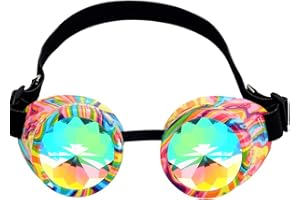OMGREAT Kaleidoscope Goggles for Raves Trippy Psychedelic Steampunk Glasses with Rainbow Prism Diffraction Crystal Lenses