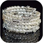 Embtrem Rhinestone Pearl Bracelet for Women Wedding Bridal Bracelet Gold Silver Jewelry Gifts Elegant Bracelet