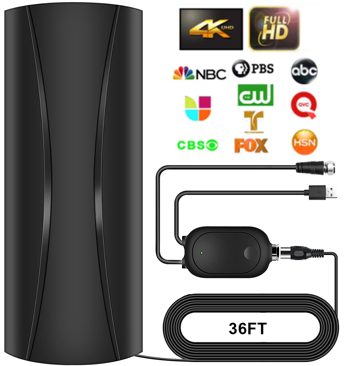 Photo 1 of 2800+ Miles TV Antenna Indoor, 360° Reception Digital Antenna for Smart TV and Old TVs, HD Antenna for Local Channels with Amplifier Signal Booster Support 4K 8K 1080p -38ft Thick Coaxial Cable