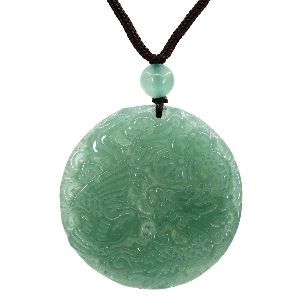 CHENYUE Natural Green Aventurine Semi Precious Gemstone Dragon Phoenix Amulet Charm Pendant Necklace 24 Inch
