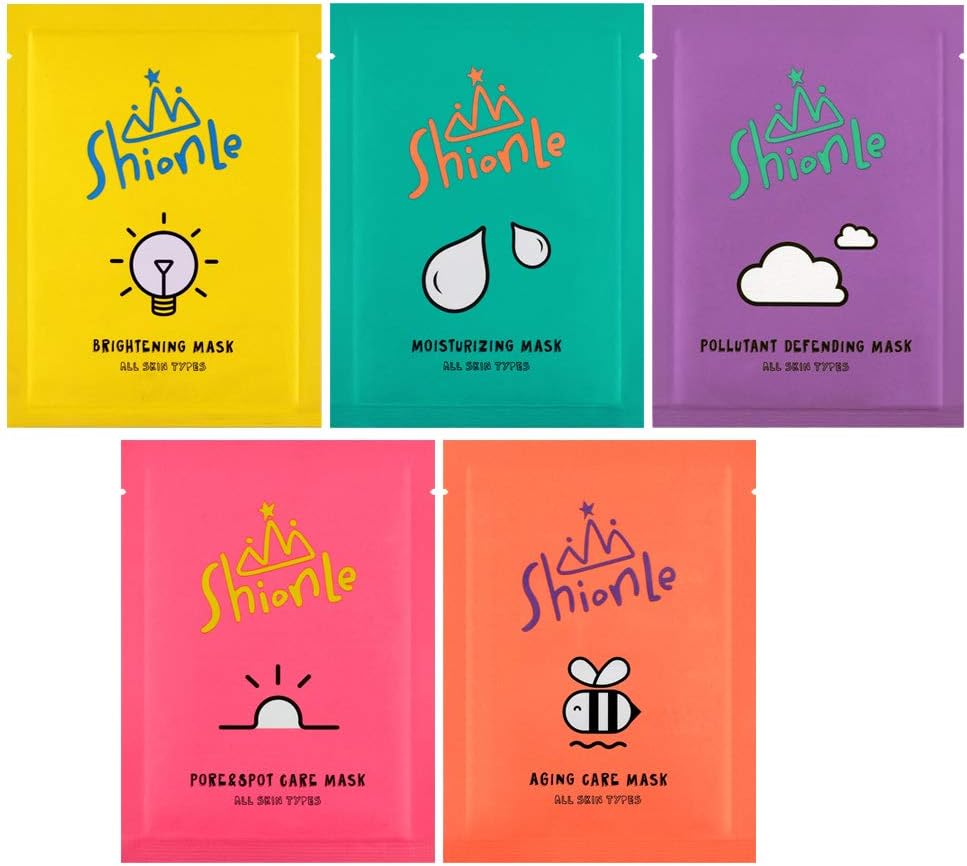 ShionLe Face Facial Beauty Skin Care Mask Sheets | Moisturizing | Brightening | Aging Care | Pore & Spot Care | Pollutant Defending | 5 Different Sheets | 5 Nutritional Skin Care (COMBO)