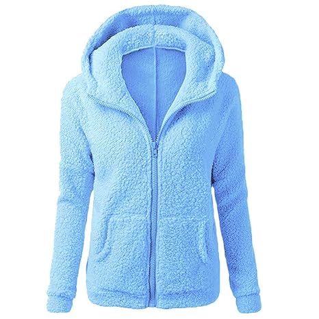 Damen Hoodie Kapuzenjacke Rovinci Frauen Teddy Mode Wesentlich Fleece Einfarbig Langarm Sweatjacke Warme Fleecejacke Pullover