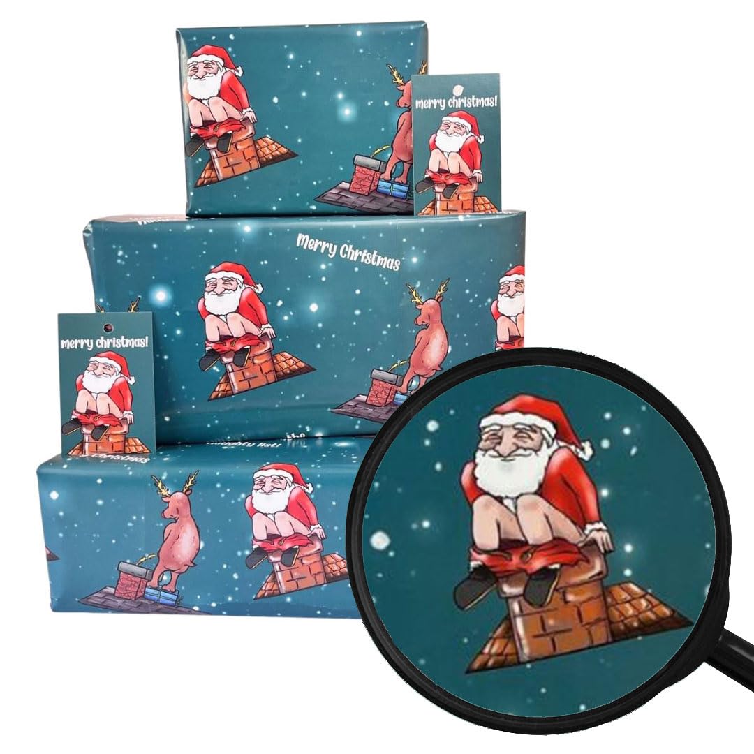 Funny Christmas Wrapping Paper & Tags Naughty List Pack 4