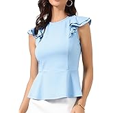 Allegra K Peplum Tops for Women's Summer Crewneck Ruffle Cap Sleeve Elegant t Shirts Blouse