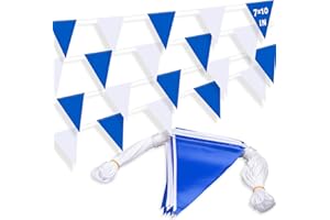 XIFAN 105ft Blue and White Pennant Banner Flag, 7"x10" Fluorescent Safety Flagging Banner Warning Flag for Construction Site/Boundary Barrier Signs, Perimeter Marking Flags on String, 45 Flags