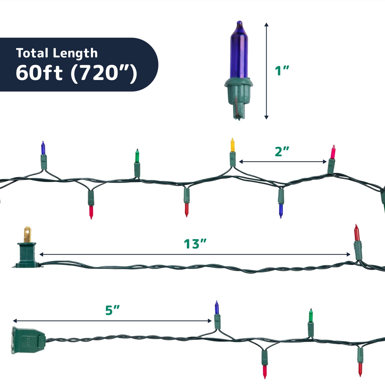 PREXTEX Multicolored Christmas Lights with Green Wire, 60 Feet, 300 Light, Twinkling Lights Indoor or Outdoor, String Twinkle Lighting for Christmas Tree Decorations