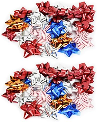 72 Count Traditional Star Bow Assortment for Package Decoration! Peel-n-Stick! (72)