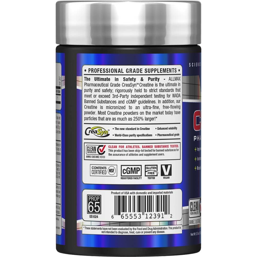 ALLMAX Essentials - Creatine Monohydrate, Micronized Creatine Powder for Strength and Muscle Recovery, Gluten Free & Fast Absorbing 100g - 20 Servings