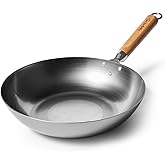 Sur La Table 12" Carbon-Steel Wok, Flat Bottom Pan for High-Heat Cooking – Ideal for Deep-Frying, Steaming, and Stir-Frying– Lightweight, Fast Heating