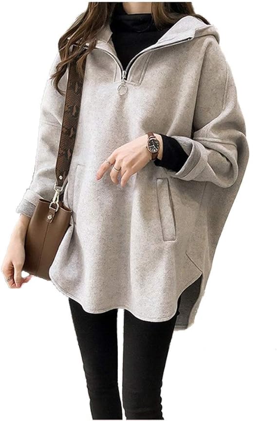 Amazon サイドスリット パーカー ゆったり レディース 大きめ ドルマンスリーブ ワイド プルオーバーフィット トレーナー スポーツウェア スエット スウェット ぶかぶか フード マント おしゃれ 無地 韓国風 かわいい重ね着 大人カジュアル 19 最 冬秋 人気 おおきい