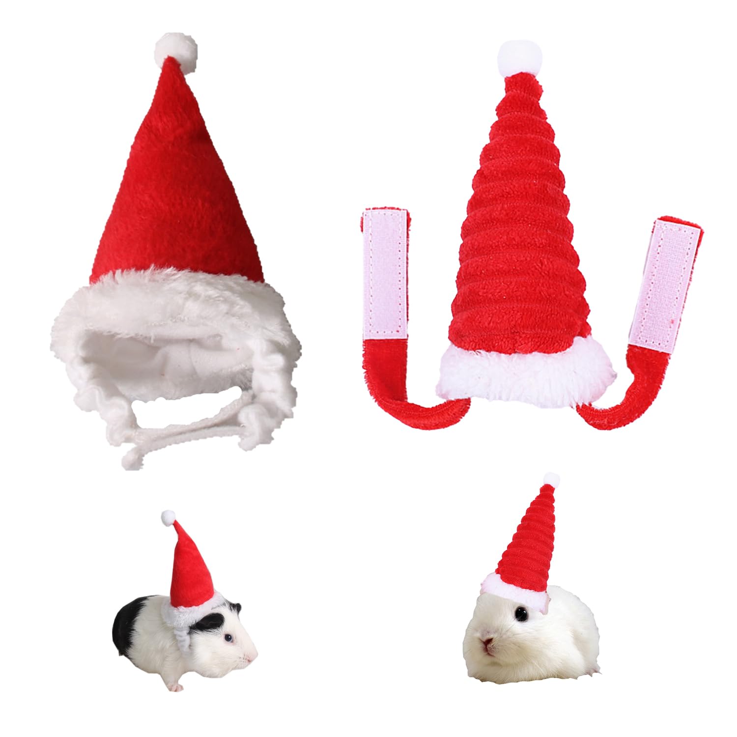 RmKbe 2 Pieces Hamster Christmas Hat Hamster Christmas Costume Hamster Santa Hat with Adjustable Strap Small Animals Outfit for Christmas Party Decor