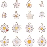KitBeads 75pcs Mixed Style White Daisy Sunflower Cherry Flower Charms for Jewelry Making Bracelets