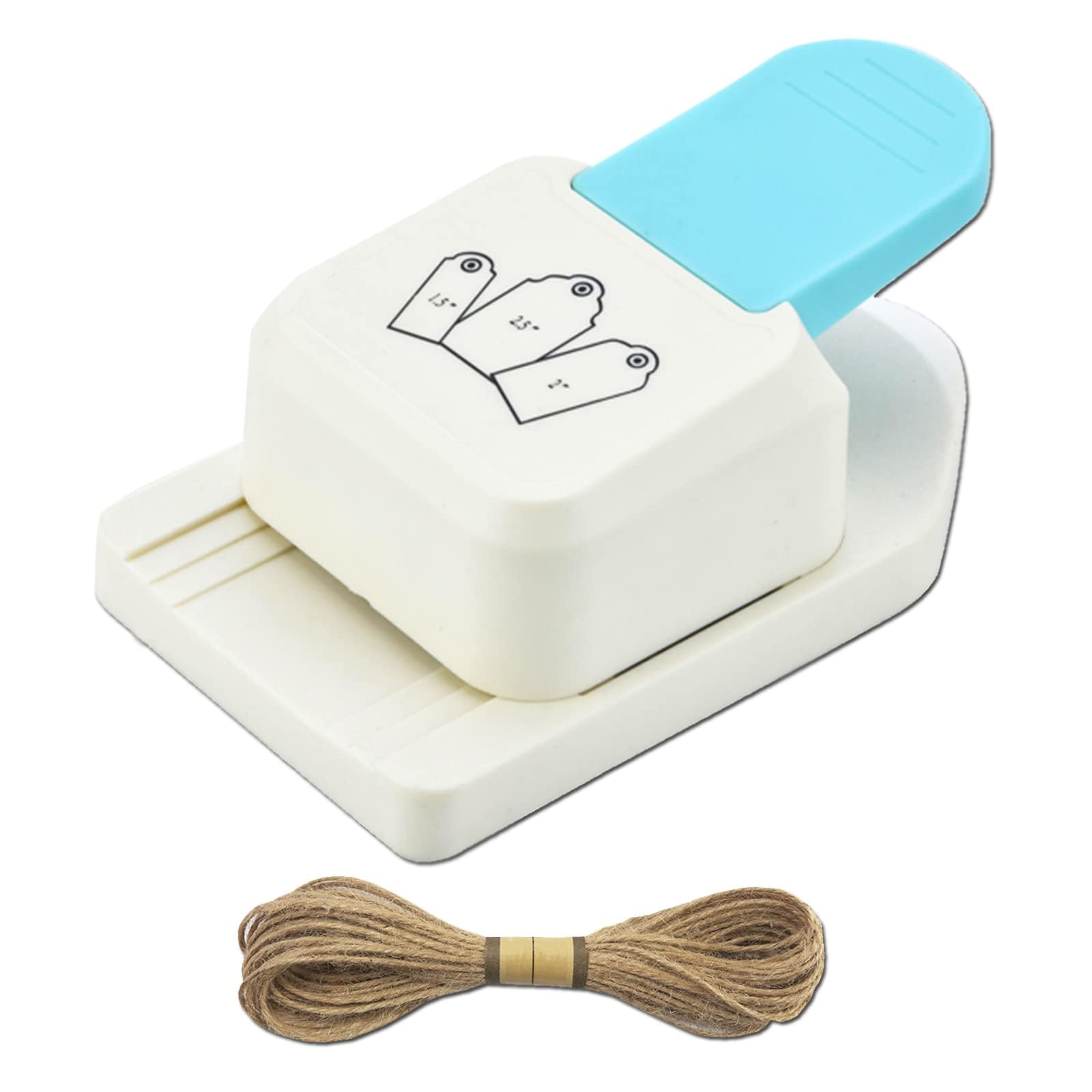 Scallop Tag Punch with Natural Thick Jute String Twin Rope 3 IN 1 3 Sizes Gift Tag Cutter Label Punch Craft Paper Punch Tag Maker for Book Mark,Gift Card Making DIY Projects Scrapbooking,Card Making