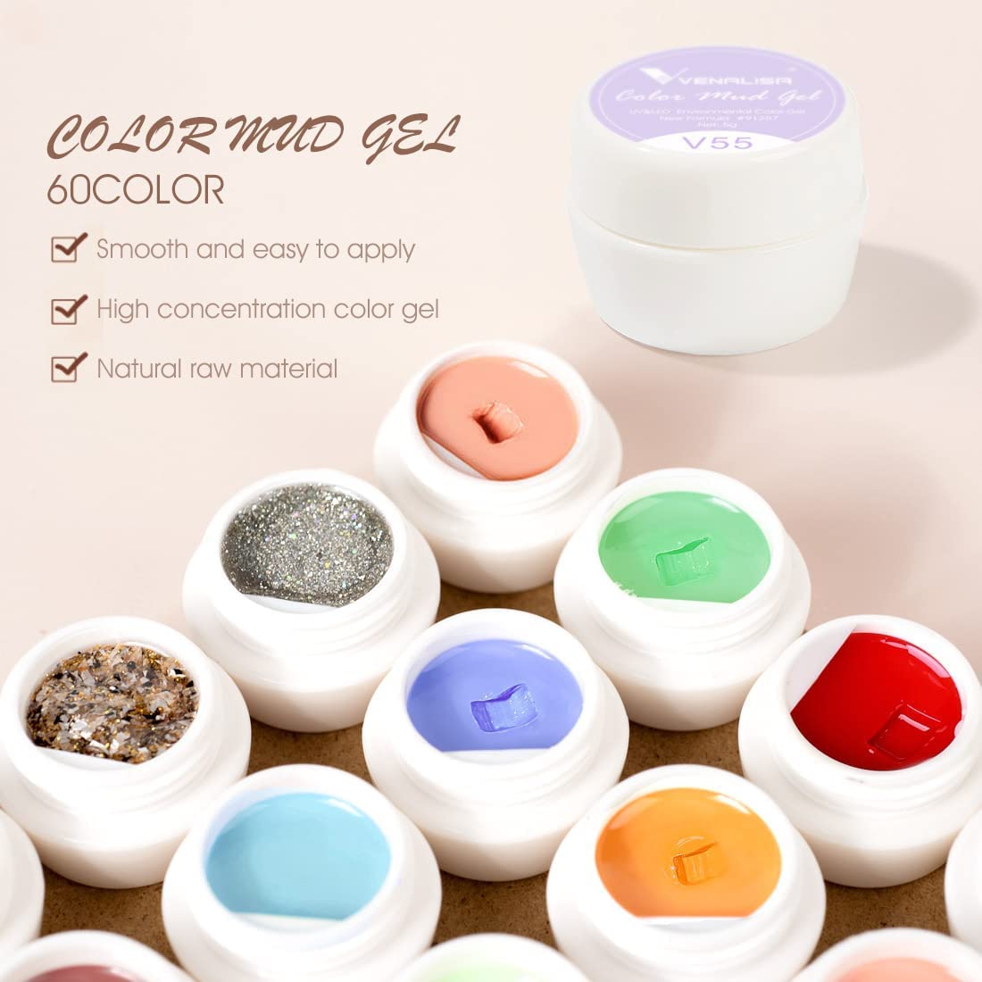VENALISA 60 Colors Mud Gel Paint Nail Kit with Color Card Painting Drawing Nail Brush,Gel Nail Polish for Nails Art Whole Set Starter Manicure Nail Art Design Salon DIY at Home - Image 4
