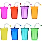 ALINK Plastic Party Cups with Lids and Straws, 8pcs 12 oz Neon Sipper Cups, Colorful Party Favor Cups for Birthday, Holiday, Events, Party Decoration Supplies