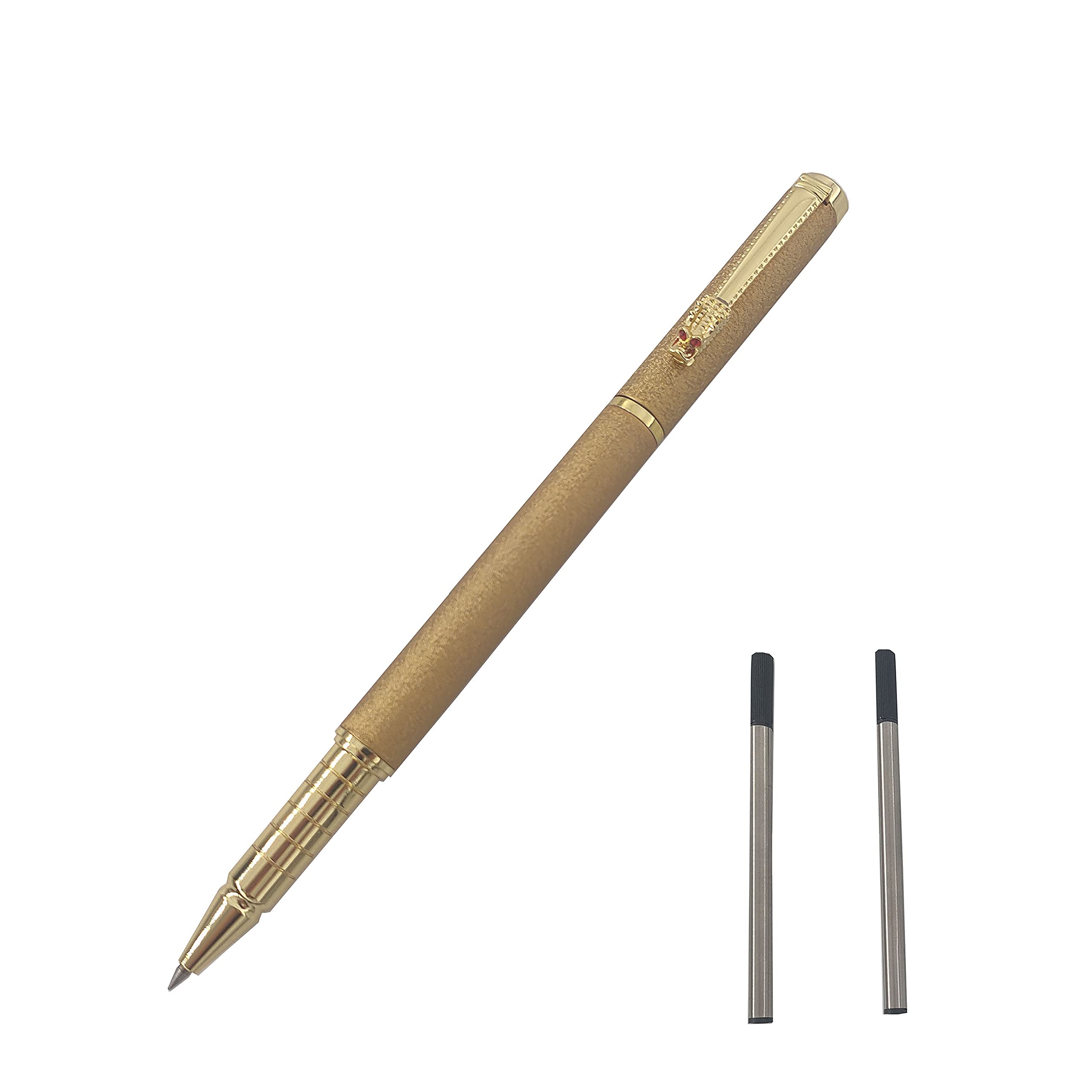 MCKhome Metal Rollerball Pen, 0.5MM Nib, Two Refills, Business Signature Pen for Men Women Executive Office School Use-Gift Box (Gold)