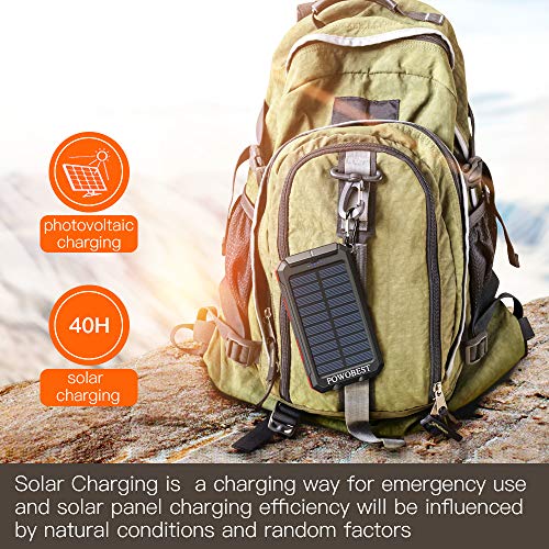 10000mAh Solar Power Bank, POWOBEST Portable Solar Panels with Flashlight & Compass Waterproof Solar Power Bank, Solar Phone Charger-