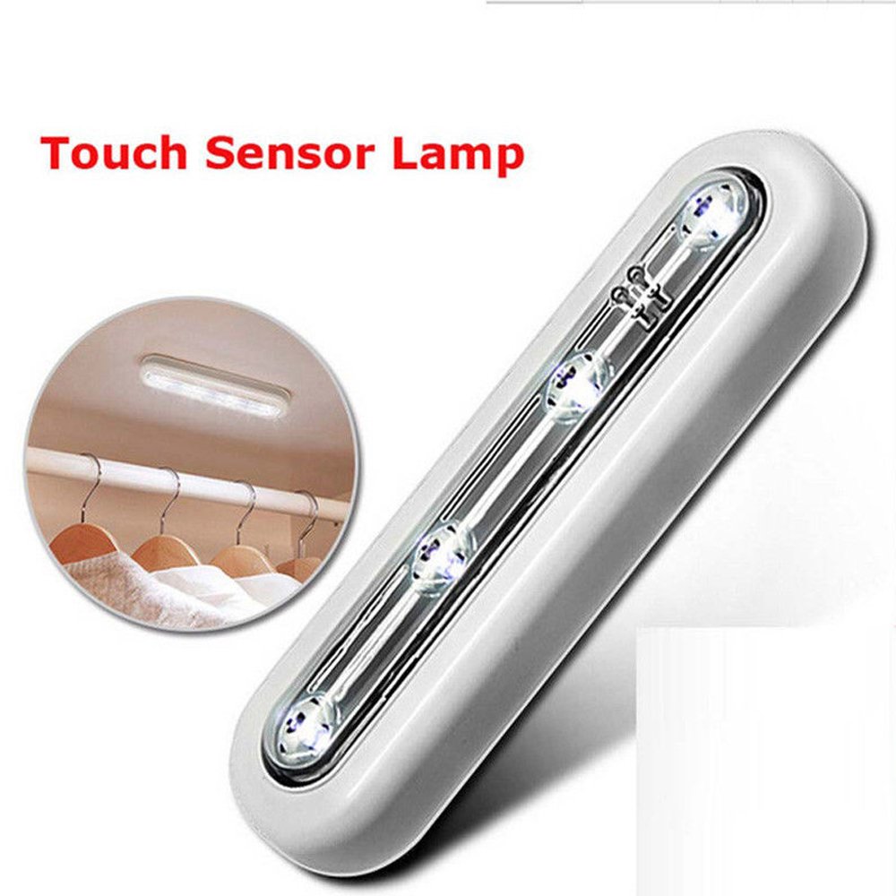 Tap Closet Lights ixaer One Touch Light, 4-led Touch Tap Light, Stick-on Anywhere Push Light, Cordless Touch Sensor LED Night Light, Battery Operated Stair Safe Lights for Closets Cabinet