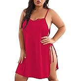 XAKALAKA Women Plus Size Lace Babydoll Lingerie Side Slit Strappy Chemise Sleepwear