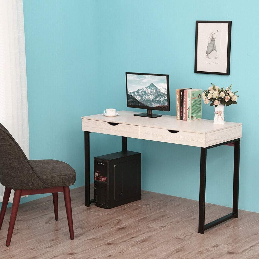MORRAN Modern Computer Desk, Computer Table Laptop Office Desk Study Table Workstation with 2 Drawers for Home Office (White): Kitchen & Dining