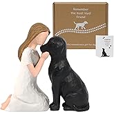 SUTIMAS Pet Memorial Figurine for Dog Lovers, Hand-Painted Black Dog Statue, Girl and Pet Keepsake, Friendship Remembrance Gift, Sympathy Memorial for Loss of Beloved Pet(Black)