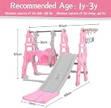 FUKEA 4-in-1 Baby Swing Slide Set Pink with Basketball Hoop 66lb Cap view 2
