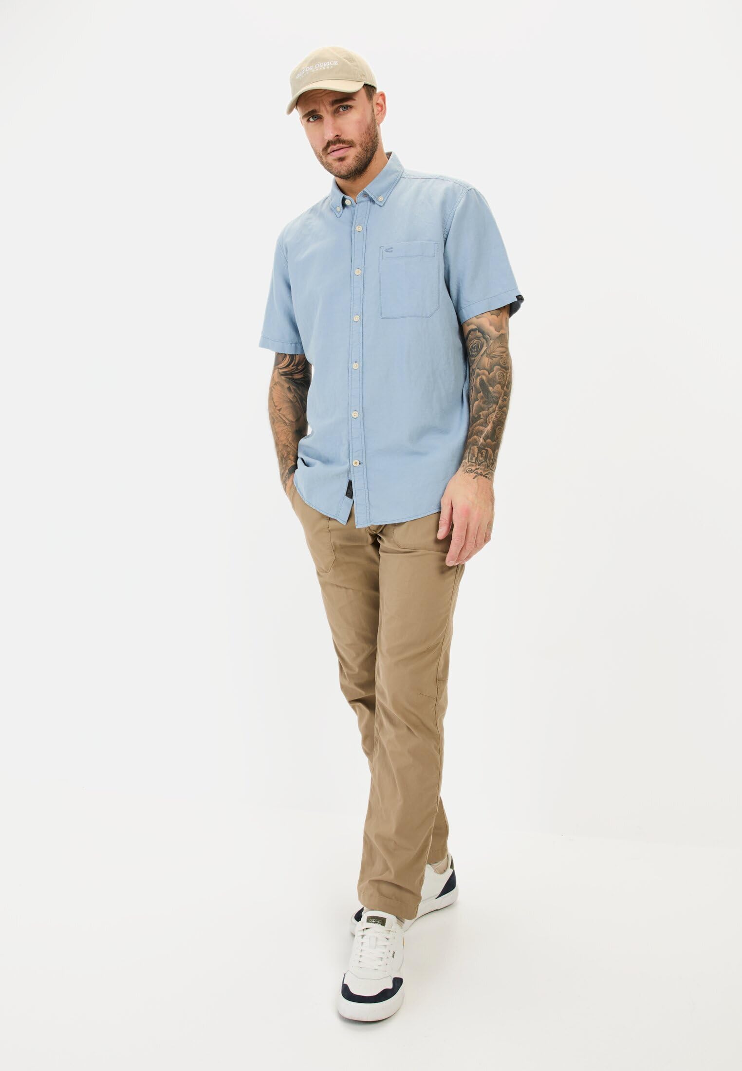 camel active Herren Kurzarmhemd aus einem Baumwoll-Leinenmix Hellblau, Menswear-S 3